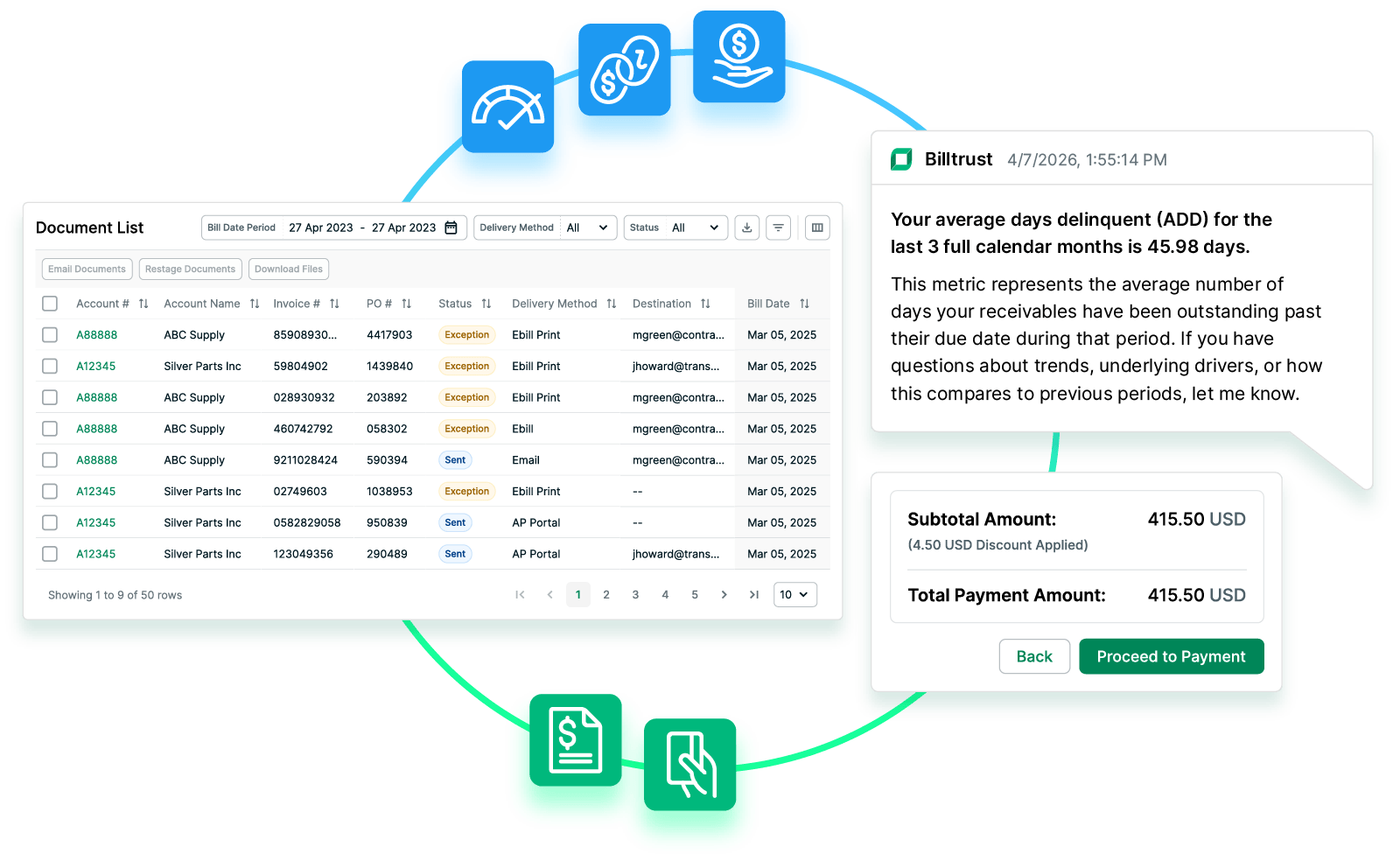Button to Start Interactive Demo with elements of Billtrust platform interface