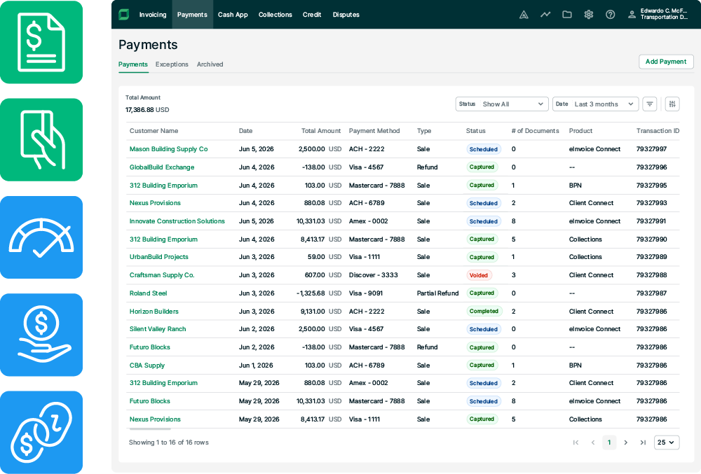 Billtrust platform screenshot with product icons