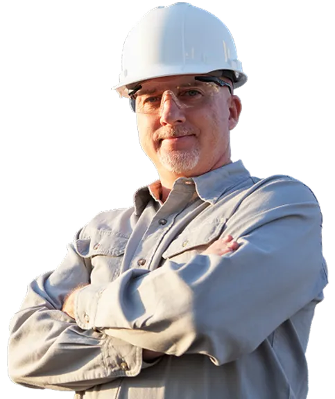 man in construction hat with arms crossed