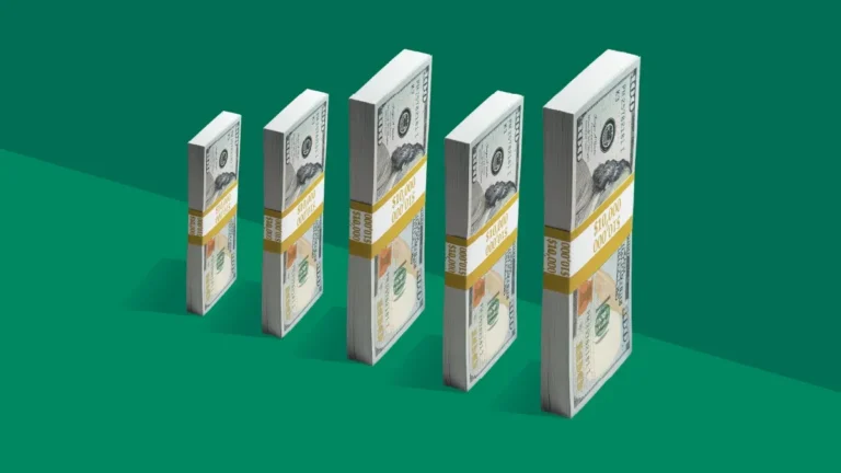 stacks of money lined up like a chart