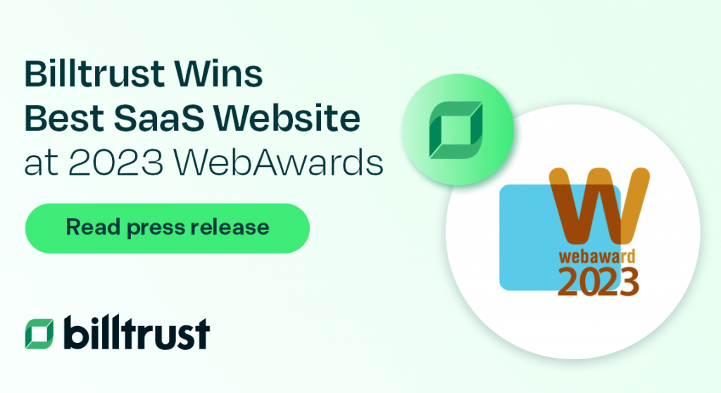 A thumbnail for the press release for Billtrust winning best SaaS site at 2023 WebAwards