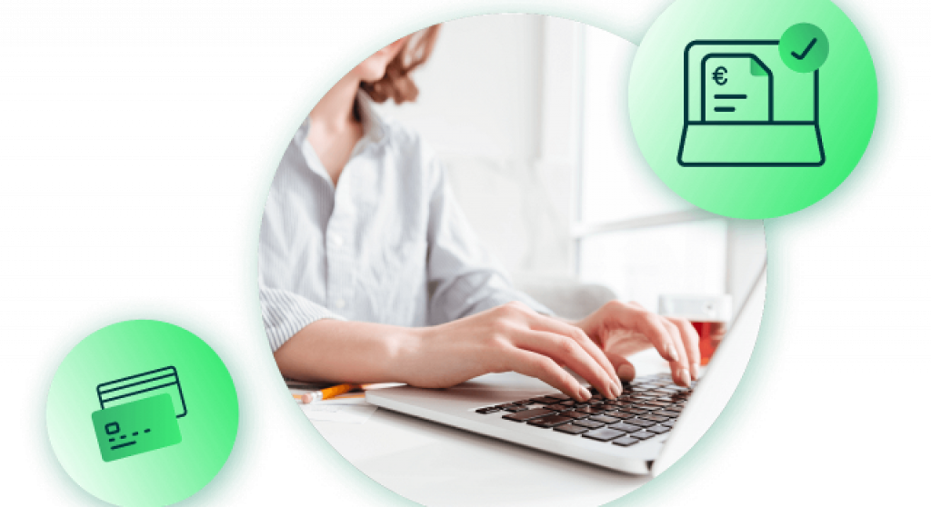 march 2024 e-invoicing compliance update_masthead_person typing on a laptop keyboard with tech icons in the corners