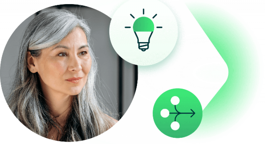 Moving Finance Forward collage image with lightbulb icon progress icon and individual headshot