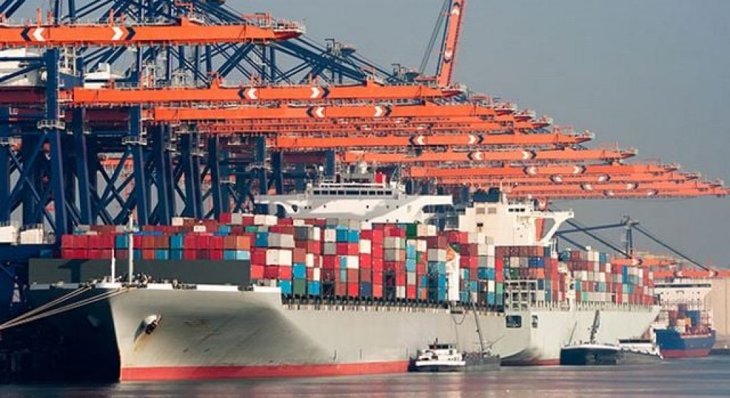 Ship at doc loading containers