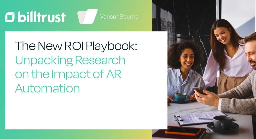 A title card for The New ROI Playbook Webinar with 3 co-worker at a table