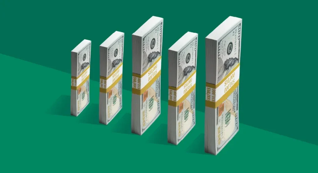 stacks of money lined up like a chart